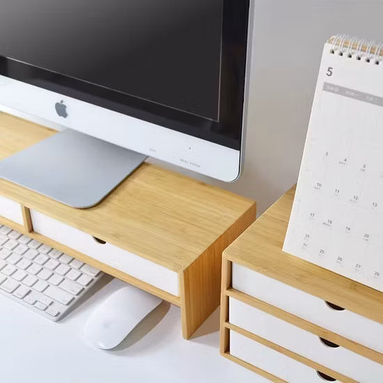 Modern Sturdy Multipurpose Desk Organizer Storage Solid Wood CPU Computer Monitor Stand with Storage Drawers