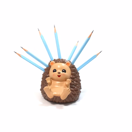 Cute Resin Hedgehog Desk Pen Pencil Pot Holder with Phone Stand for Office Desk Home Decoration